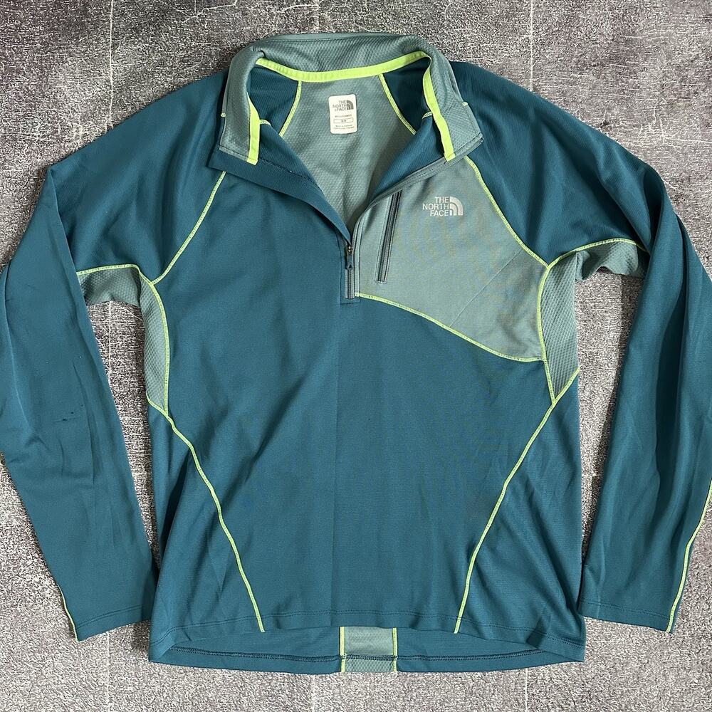 Men's The North Face FlashDry Teal Blue 1/4 Zip Base Layer Hiking Pullover Sz M
